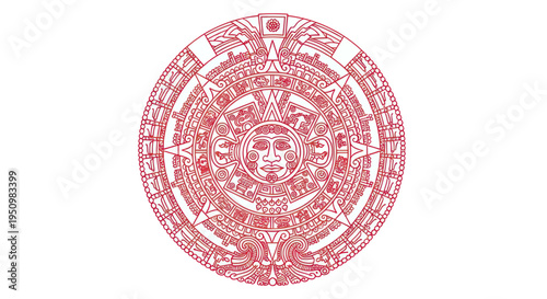 Red Aztec Sun Stone Calendar Symbol