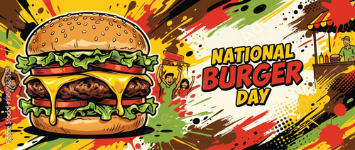 Hamburger Day Celebration People Eating Burgers and Celebrating Fast Food