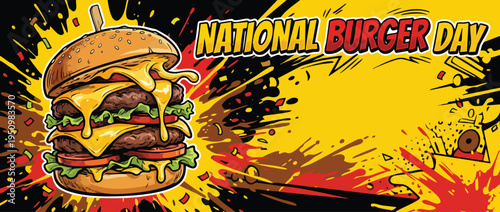Hamburger Illustration for National Burger Day Celebration with Splashes