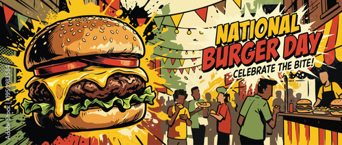 Hamburger Day Celebration People Enjoying Burgers at a Festive Food Event