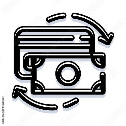 Financial instruments illustrating the process of money exchange between cash and a credit card, symbolizing different payment methods and currency conversion