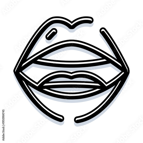 Lips shaped in an inviting kiss silhouette, minimalist graphic illustration conveying modern beauty, sensuality and stylish communication with clean lines and pop art edge