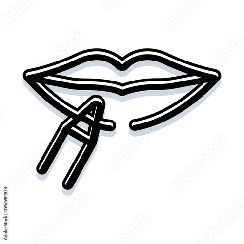 Lips with a zipper closing an aperture, symbolizing quietness, speech control, or keeping a secret, conveying concepts of information privacy and discretion