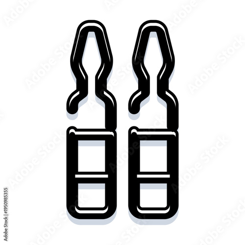 Two distinct medical ampoules containing liquid formulations, symbolizing healthcare, dosage, and pharmaceutical treatments in a minimalist black and white icon style