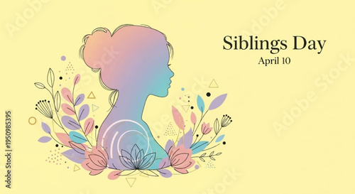 Silhouette of a woman's head with colorful flowers on siblings day april 10 celebrating family bonds and relationships with a vibrant floral design