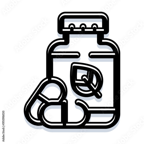 Bottle of herbal supplement capsules and vitamins promoting natural, plant based wellness and alternative healthcare for daily nutrition, prevention and holistic wellbeing