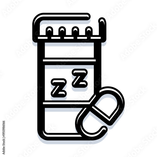 Bottle of sleep medication with z letters and an illustration of a pill, symbolizing aids for rest, insomnia treatment, and promoting wellness and healthy habits for nocturnal health