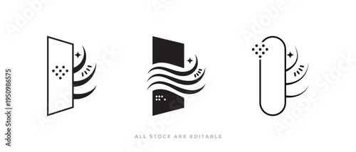 Freshness Air Purification Icon with Airflow Waves and Sparkle – Minimal Vector illustration