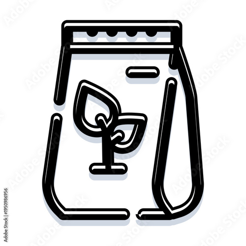 Fertilizer bag icon featuring a young plant sprout, symbolizing organic plant growth, sustainable farming, and healthy agriculture, representing eco friendly cultivation practices