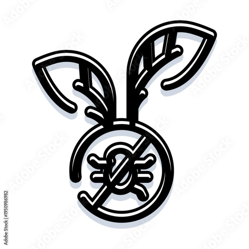 Insect warning symbol depicting a cross through a bug, indicating pesticide free, natural agriculture and pest control, promoting eco friendly and safe produce