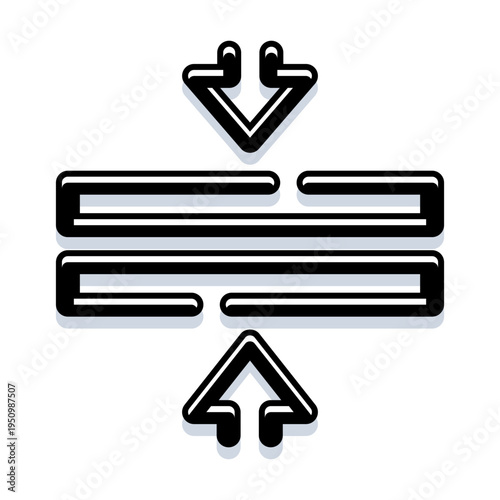 Two opposing vertical arrows pointing towards a pair of horizontal, segmented lines, illustrating concepts of adjustment, minimization, compression, and scaling elements
