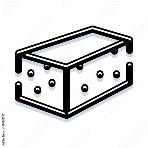 Cheese block with characteristic holes in simple black outline, vector clipart icon for food, dairy, cooking and grocery design, minimal style on white background