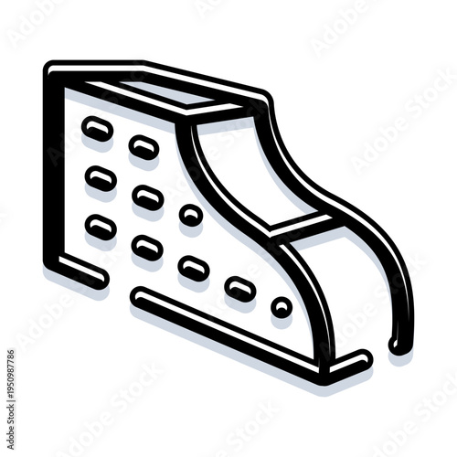 Playground activity icon featuring a challenging climbing wall with various handholds next to a fun slide, representing recreation, childhood, and outdoor play