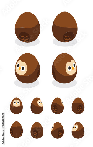 Egg Owl Easter Isometric Spinning Animation Frame