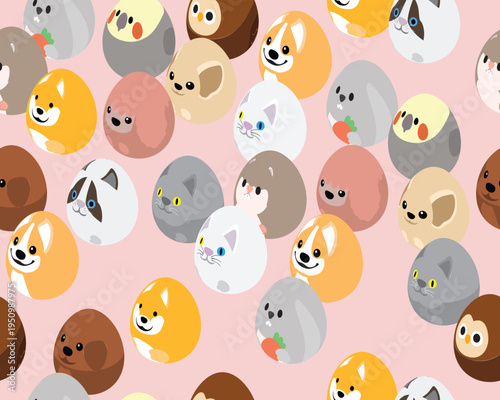 Easter Egg Pet Animal Isometric Seamless Pattern Background Wallpaper