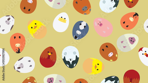 Easter Egg Farm Animal Seamless Pattern Banner
