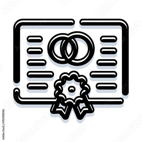 Marriage certificate document representing a legal union and partnership. Featuring intertwined wedding rings and a ceremonial seal. Symbolizing commitment and official recognition of a couple's bond