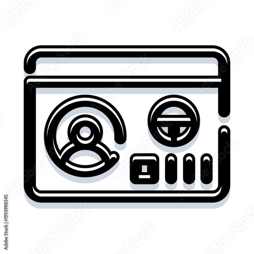 Driver identification card featuring a user profile icon, a steering wheel symbol, and various authentication details for secure vehicle access and driving verification