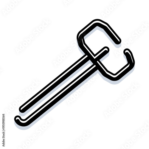 Simple vector illustration of a stylized hand tool, featuring a hammer like shape constructed from a square outline and two parallel bars, with shadows creating depth
