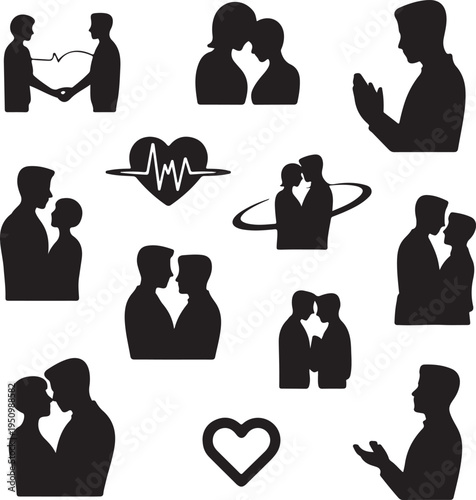 black silhouettes of people showing love and affection