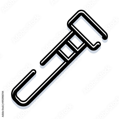 Industrial fastener tool icon presenting a metal mechanical part with a strong black outline and subtle shadow, symbolizing connection, attachment, and hardware concepts on a white background