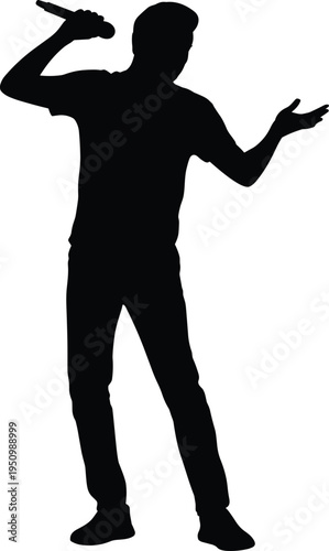 Speaker Silhouette Icon Holding Microphone with Expressive Gesture, Depicting Singing, Public Speaking, or Performance for Communication Design
