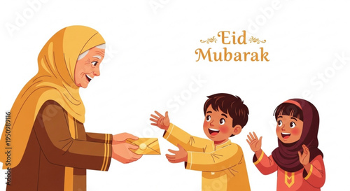Eid mubarak celebration family moment with gift giving