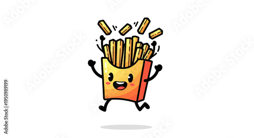 Cheerful French Fries Mascot Celebrating Its Deliciousness With Joyful Expression Isolated Against White Background Snack Concept