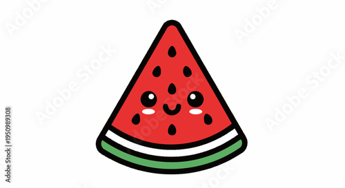 Cartoon depiction of a smiling watermelon slice a colorful fruit icon isolated on a white background perfect for fun food concepts