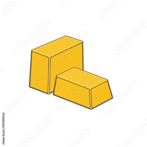 Two Gold Bars Bullion Illustration, Minimalist Vector Icon for Finance, Investment, and Wealth Concepts, Isolated on White Background