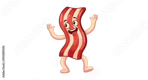Cartoon Strip of Cooked Meat Smiling and Dancing with Joy on a Plain White Background Happy Food Character for Commercial Projects