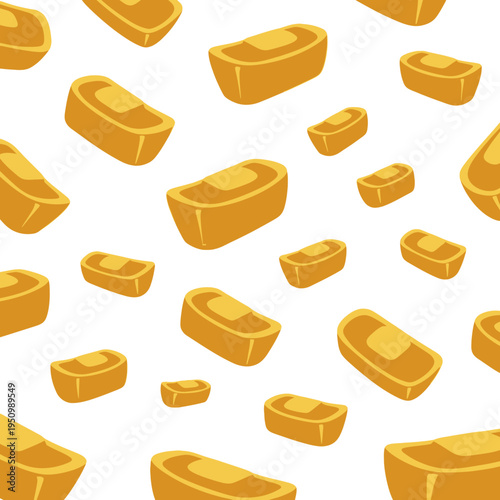 Seamless Pattern of Traditional Chinese Gold Sycee Ingots (Yuanbao) Symbolizing Wealth and Prosperity for Lunar New Year