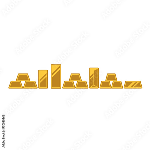 Gold Bullion Bars Arranged as a Financial Growth Chart or City Skyline, Flat Vector Illustration Isolated on White