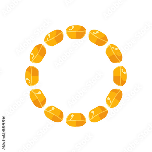 Circular Arrangement of Omega-3 Fish Oil Softgel Capsules on White Background