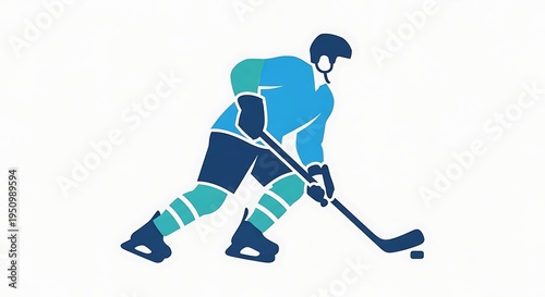 A minimalist flat vector illustration of an ice hockey player skating forward with a hockey stick