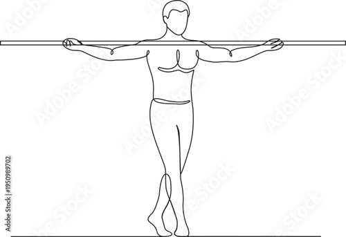 Tightrope Walker Balancing with Pole Minimalist One Line Art.