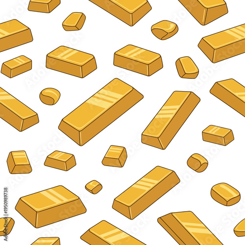 Seamless Pattern of Gold Bars and Nuggets, Wealth and Financial Concept Vector Illustration
