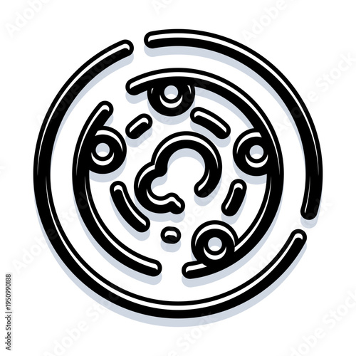 Circular pizza outline with toppings icon representing delicious meal, restaurant menu, delivery and catering services, cooking concepts, food app ui and fast casual dining branding