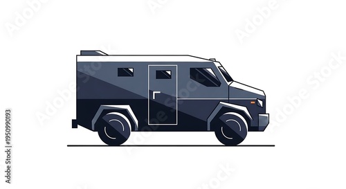 A minimalist flat vector illustration of an armored security transport truck on white background