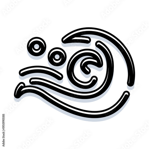 Dynamic black strokes forming an abstract wave or wind swirl, depicting fluid motion and movement with a stylized, bold graphic design and shadow effect