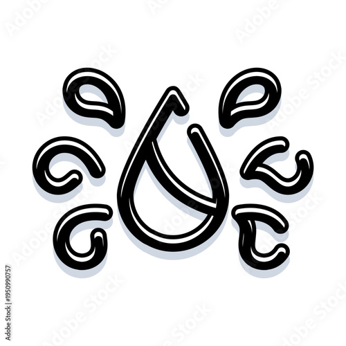 Clean monochrome water drop emblem with stylized liquid shapes suggesting flow, freshness and purity on a white background, simple vector icon for environmental and hydration themes
