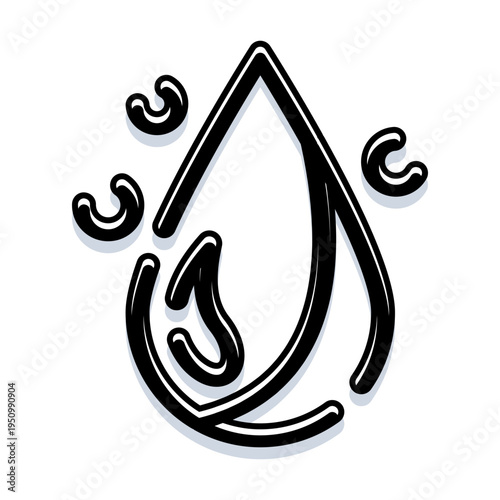 Water drop symbol with a clean black outline and shadow, creating a sleek and modern graphic element for concepts related to hydration, purity, and environmental care