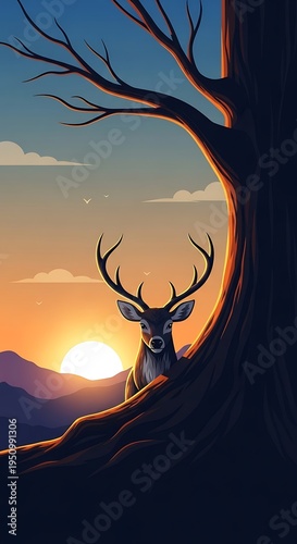 Deer in Silhouette at Sunset - A Serene Wildlife Moment.