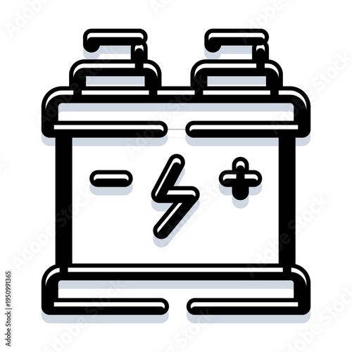 Car battery generating essential electricity for vehicles, symbolizing power, charging, voltage and automotive energy in a clean, minimal line art icon for transport and service