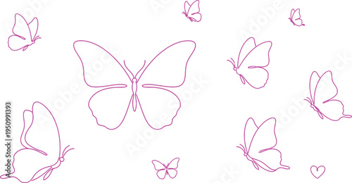 Set of 8 pink butterfly icons vector