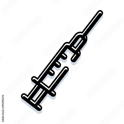 Syringe icon representing vaccination, injection and medication administration for healthcare, immunization, treatment and clinical use, minimal black outline pictogram for medical design