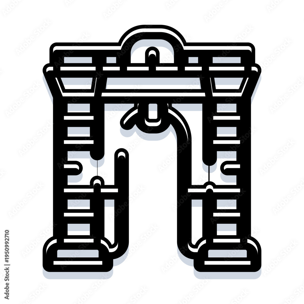 Fototapeta premium Triumphal arch landmark monument featuring classic architecture, symbolizing achievement, success, victory, and celebration in a stylized black and white vector outline
