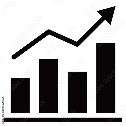 変動しながら上昇する矢印と棒グラフのビジネスアイコン（成長・改善・成功・モノクロ・シルエット）