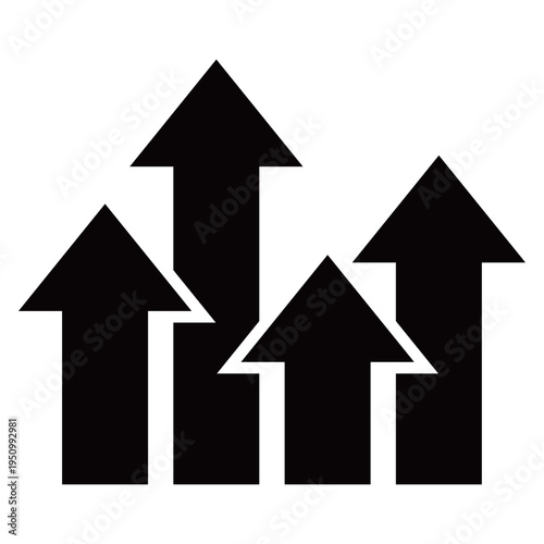 太い上昇矢印のビジネスアイコン（成長・向上・進歩・モノクロ・シルエット）