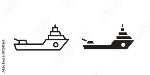 Warship icon for web apps, mobile apps. Graphic element illustration